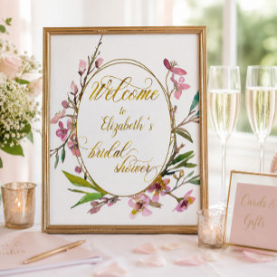 Cherry Blossom Flower Gold Frame Bridal Shower Poster