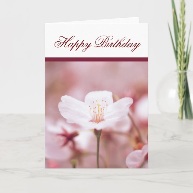 Cherry Blossom Flower Happy Birthday Greeting Card (Front)