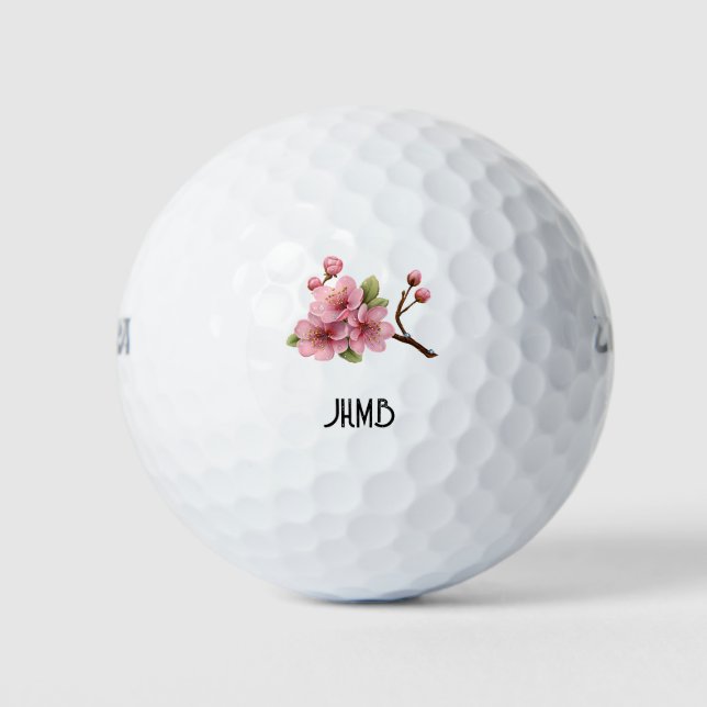Cherry Blossom Flower Monogram Art Golf Balls (Front)
