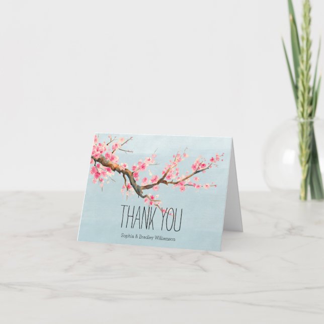 Cherry Blossom Flowers and Birds Thank you Card (Front)