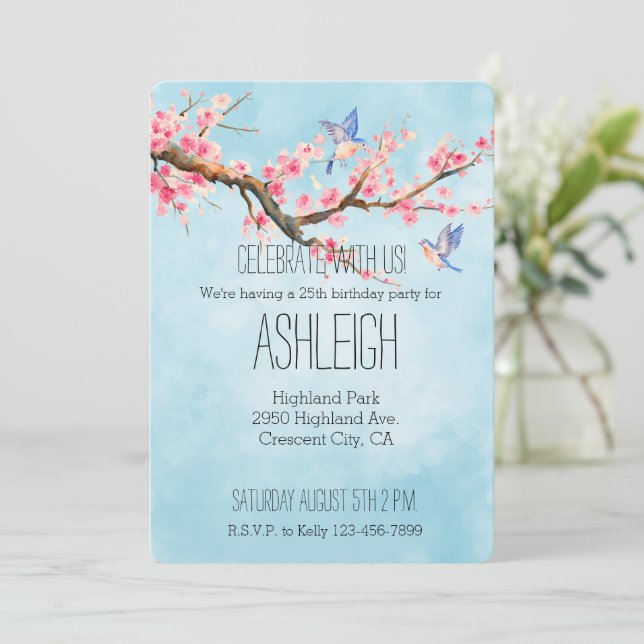 Cherry Blossom Flowers Birds   Invitation (Standing Front)