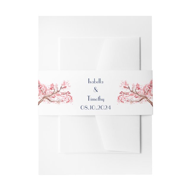 Cherry Blossom Flowers Floral Elegant Wedding Invitation Belly Band (Front Example)