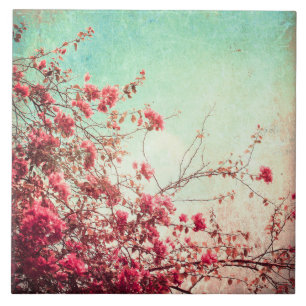 Cherry Blossom Flowers Floral Red Display Tile