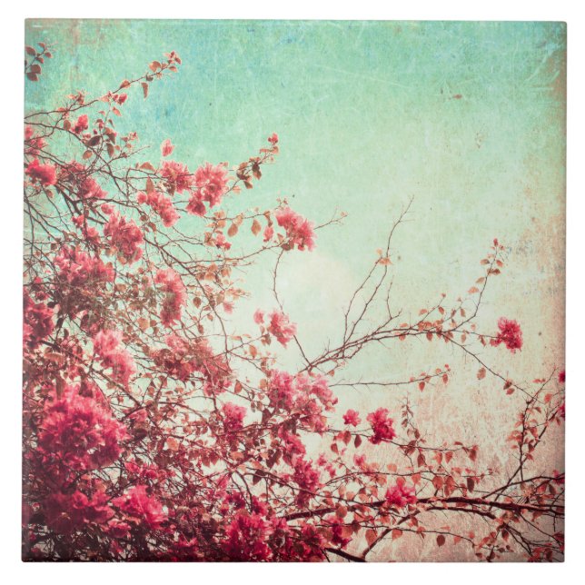 Cherry Blossom Flowers Floral Red Display Tile (Front)