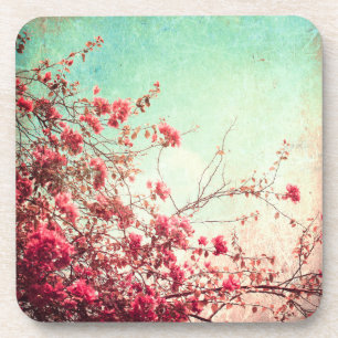 Cherry Blossom Flowers Floral Red Drink Coaster