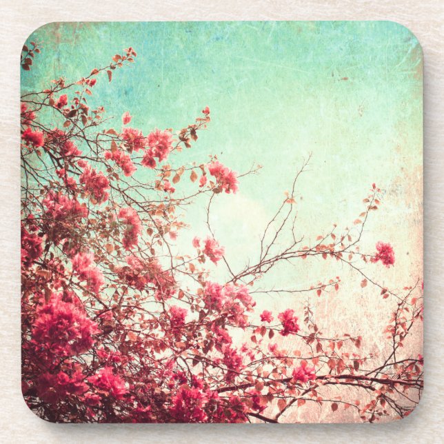 Cherry Blossom Flowers Floral Red Drink Coaster (Front)