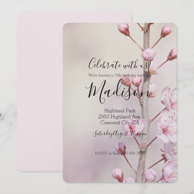 Cherry Blossom Flowers Invitation (Front/Back)