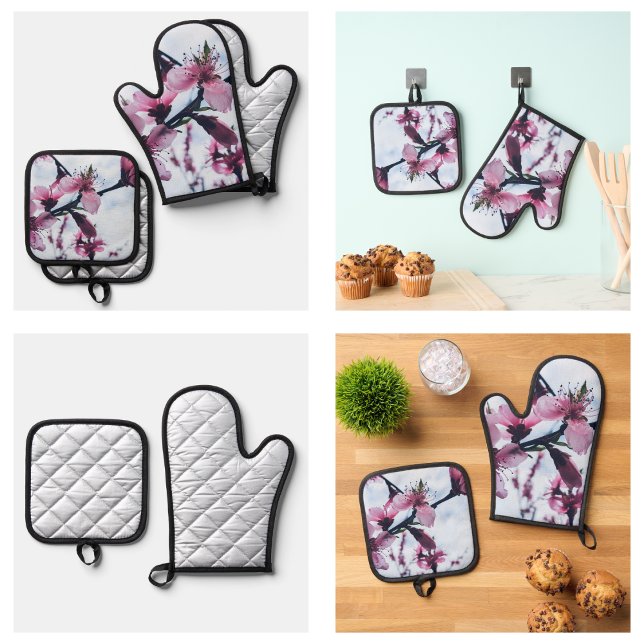 Cherry Blossom Flowers Oven Mitt & Pot Holder Set (Cherry Blossom Flowers Oven Mitt & Pot Holder Set
)