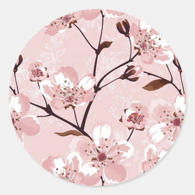 Cherry Blossom Flowers Pattern Classic Round Sticker (Front)