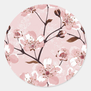 Cherry Blossom Flowers Pattern Classic Round Sticker
