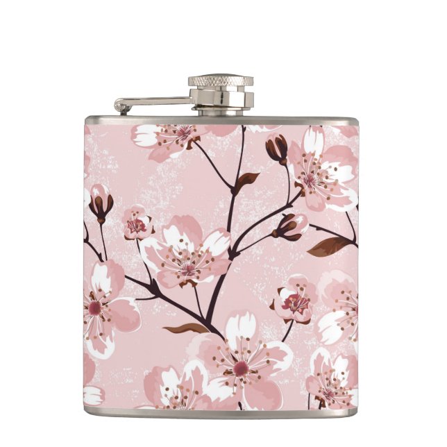 Cherry Blossom Flowers Pattern Hip Flask (Front)