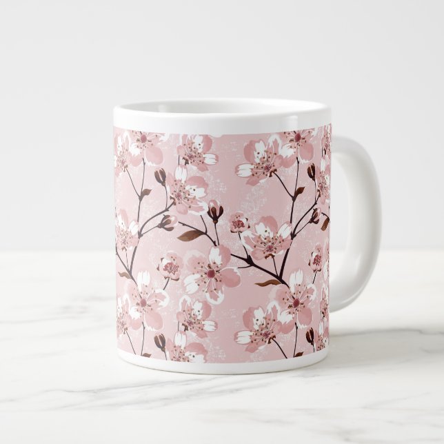 Cherry Blossom Flowers Pattern Large Coffee Mug (Front Right)