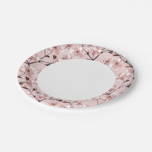 Cherry Blossom Flowers Pattern Paper Plate
