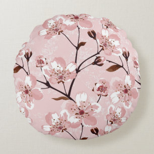 Cherry Blossom Flowers Pattern Round Cushion