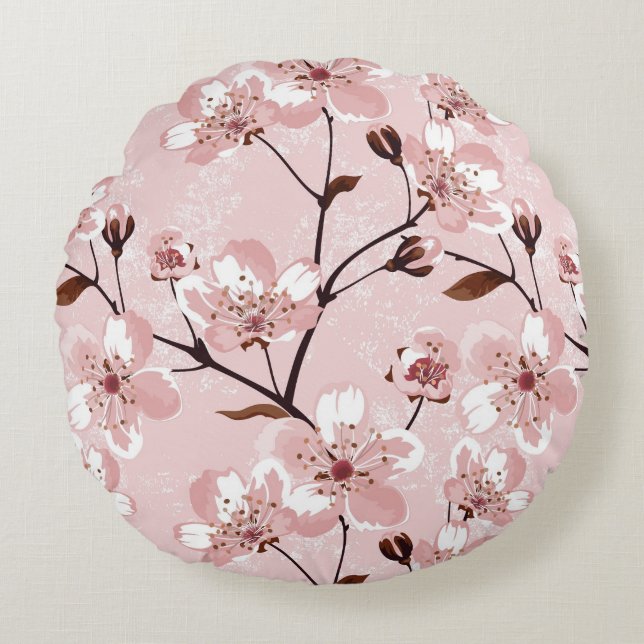 Cherry Blossom Flowers Pattern Round Cushion (Front)