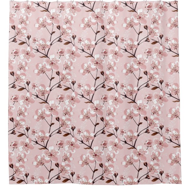 Cherry Blossom Flowers Pattern Shower Curtain (Front)