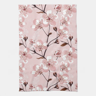 Cherry Blossom Flowers Pattern Tea Towel