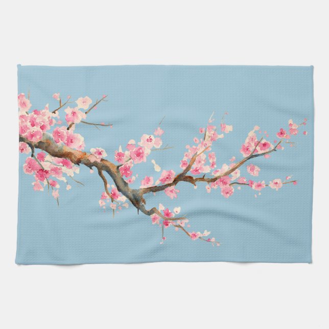 Cherry Blossom Flowers Tea Towel (Horizontal)