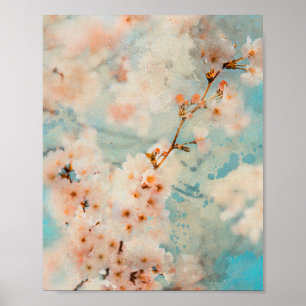 cherry blossom flowers watercolor painting poster