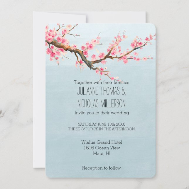 Cherry Blossom Flowers Wedding Invitation (Front)