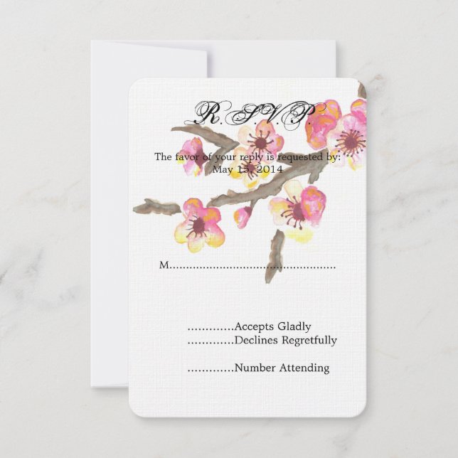 Cherry Blossom Flowers Wedding RSVP (Front)