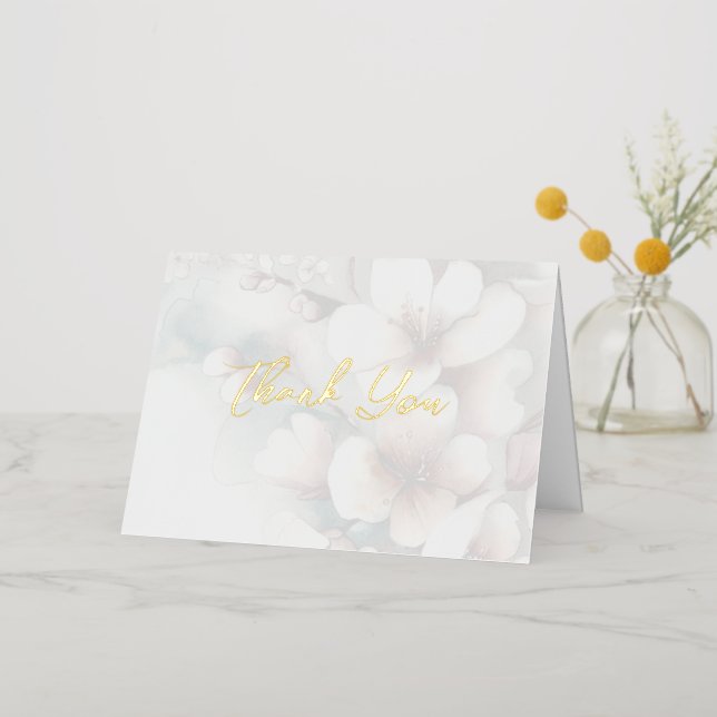Cherry Blossom Folded Foil Thank You Card (Gold Flower)
