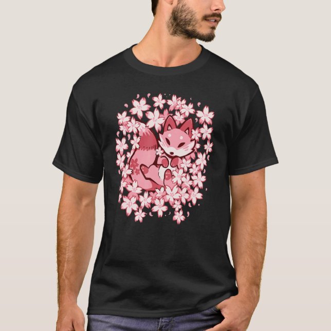 Cherry Blossom Fox Cute Pink Fox T-Shirt (Front)