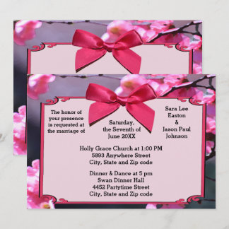 Cherry Blossom Frame & Pink Bow Wedding Invitation