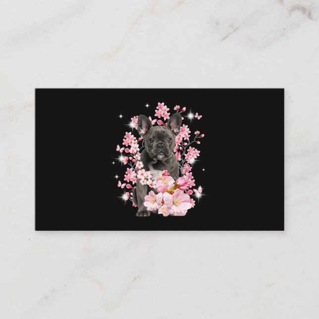 Cherry Blossom French Bulldog Dog Flowers Floral Business Card (Front)