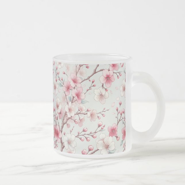 Cherry Blossom Frosted Glass Coffee Mug (Right)