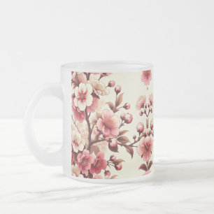 Cherry Blossom Frosted Glass Coffee Mug