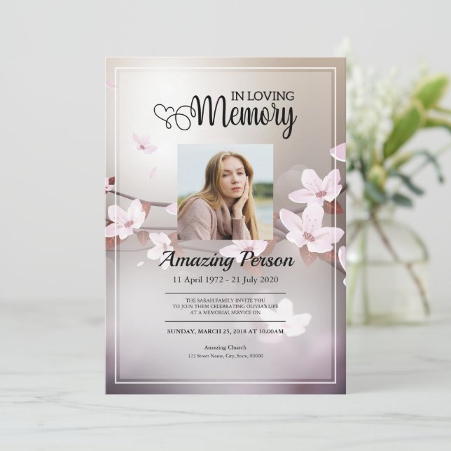 Cherry blossom Funeral order of service Invitation (Standing Front)