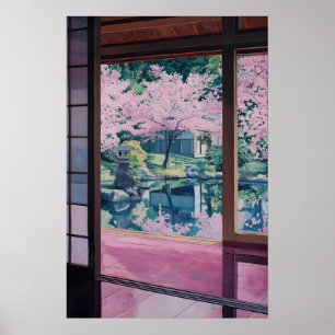 Cherry Blossom Garden Art Print Japanese Tea House