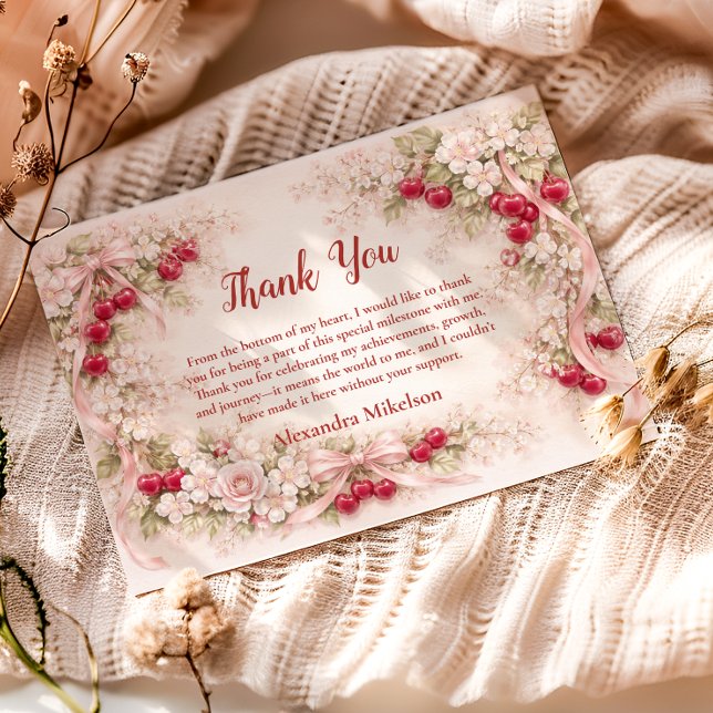 Cherry Blossom Garden Girl 1st Birthday Thank You Card (Creator Uploaded)