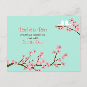 Cherry Blossom Garden Pink Green Wedding Announcement Postcard