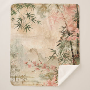 Cherry Blossom Garden Scene (1) Sherpa Blanket