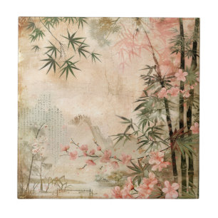 Cherry Blossom Garden Scene (1) Tile