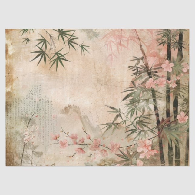 Cherry Blossom Garden Scene (1) Tissue Paper (Front)