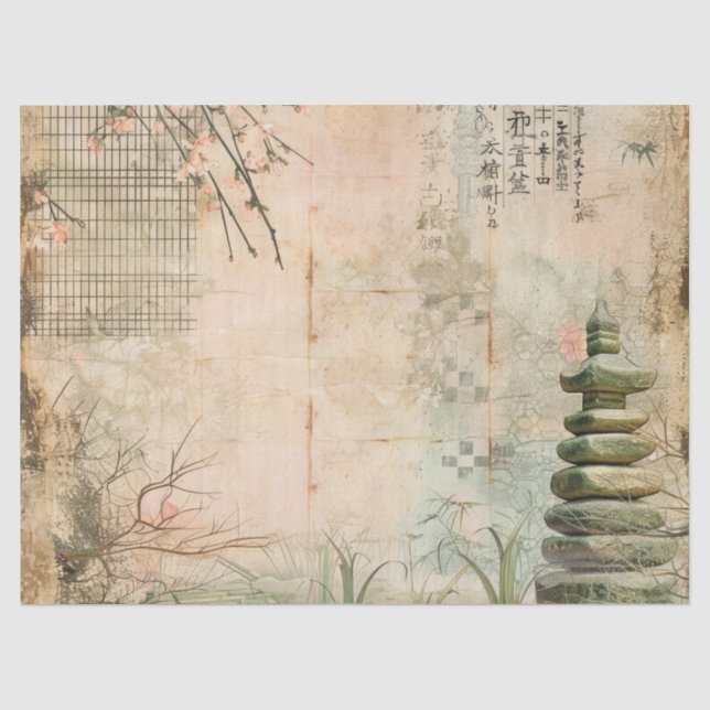 Cherry Blossom Garden Scene (2) Tissue Paper (Front)