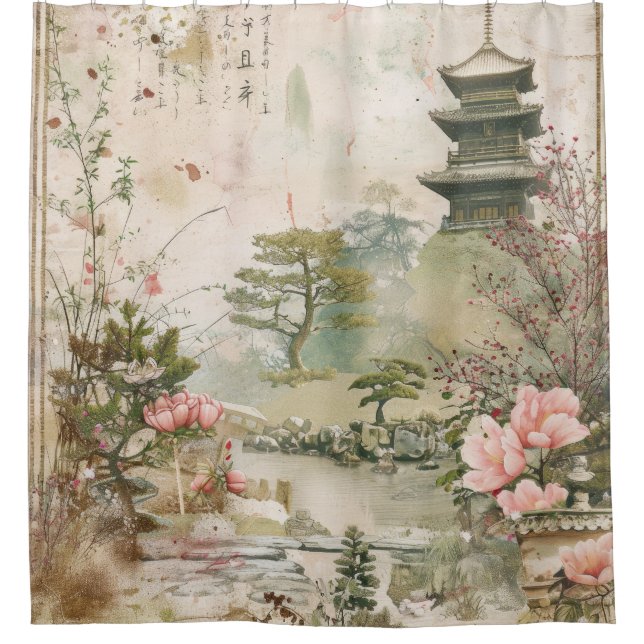 Cherry Blossom Garden Scene (3) Shower Curtain (Front)