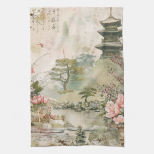 Cherry Blossom Garden Scene (3) Tea Towel