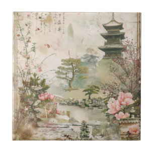 Cherry Blossom Garden Scene (3) Tile