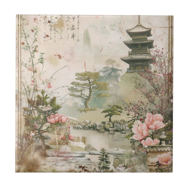 Cherry Blossom Garden Scene (3) Tile (Front)