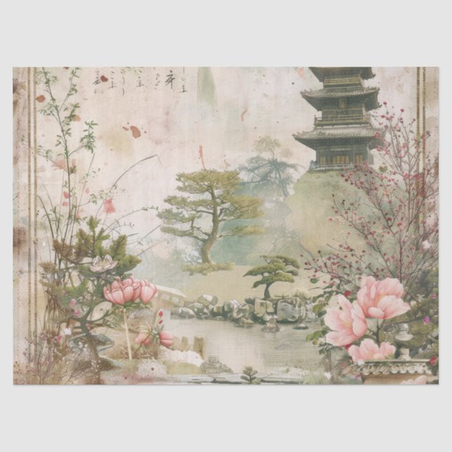 Cherry Blossom Garden Scene (3) Tissue Paper (Front)