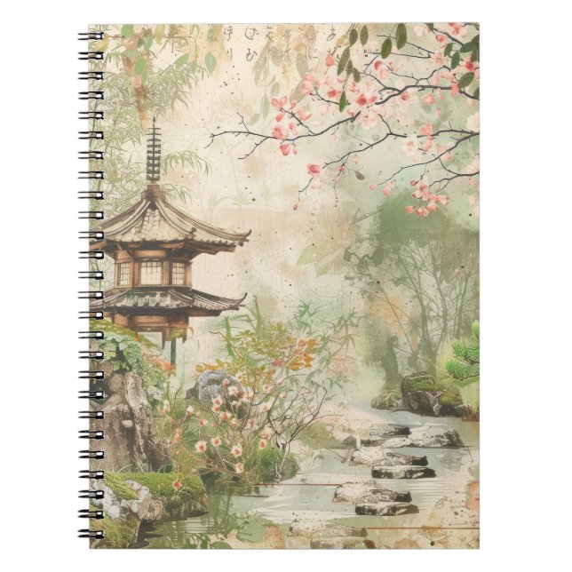 Cherry Blossom Garden Scene (4) Notebook (Front)