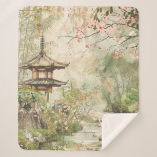 Cherry Blossom Garden Scene (4) Sherpa Blanket
