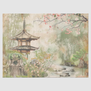 Cherry Blossom Garden Scene (4) Tissue Paper