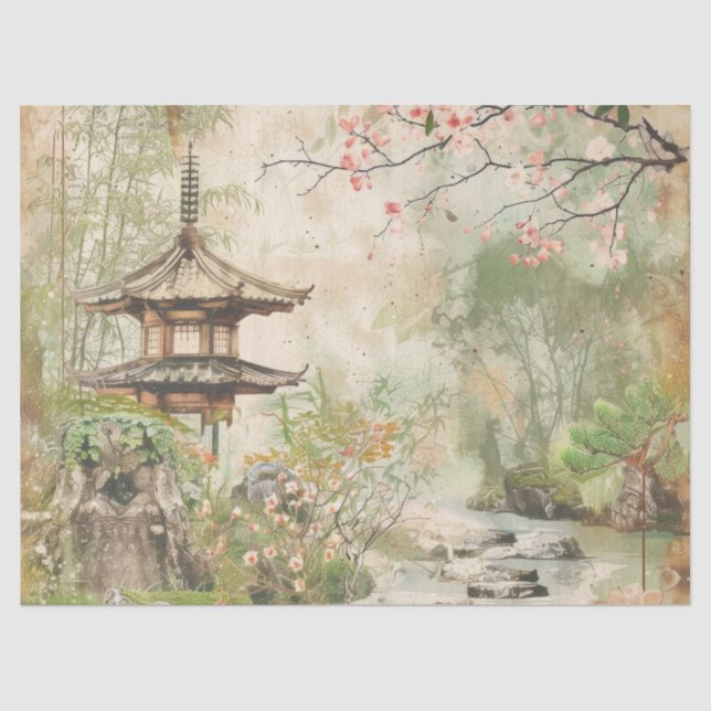 Cherry Blossom Garden Scene (4) Tissue Paper (Front)