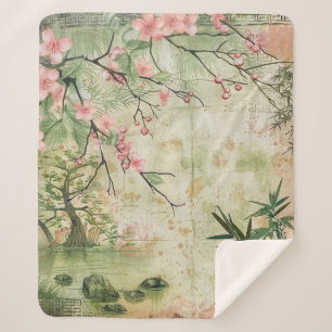 Cherry Blossom Garden Scene (5) Sherpa Blanket