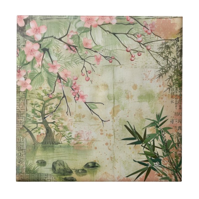 Cherry Blossom Garden Scene (5) Tile (Front)